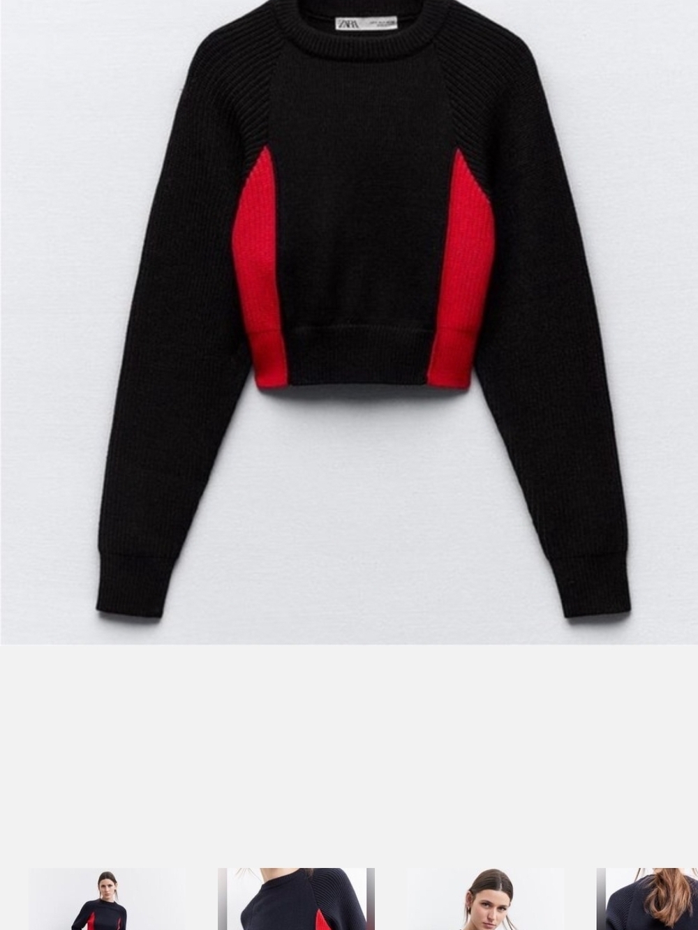 Zara Blue and Red Cropped Crewneck Sweater - Never Worn - Small 4th Of July